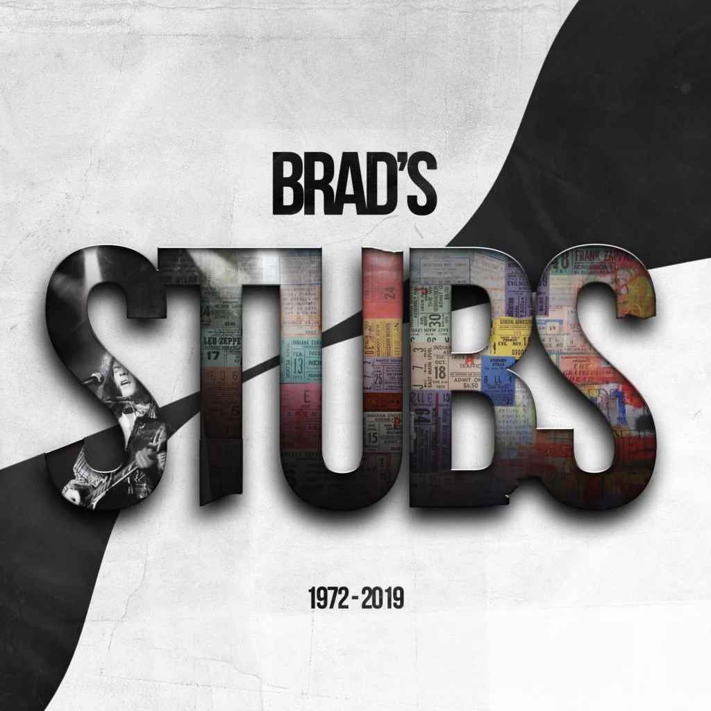 A black and white image of the name brad 's stubs.