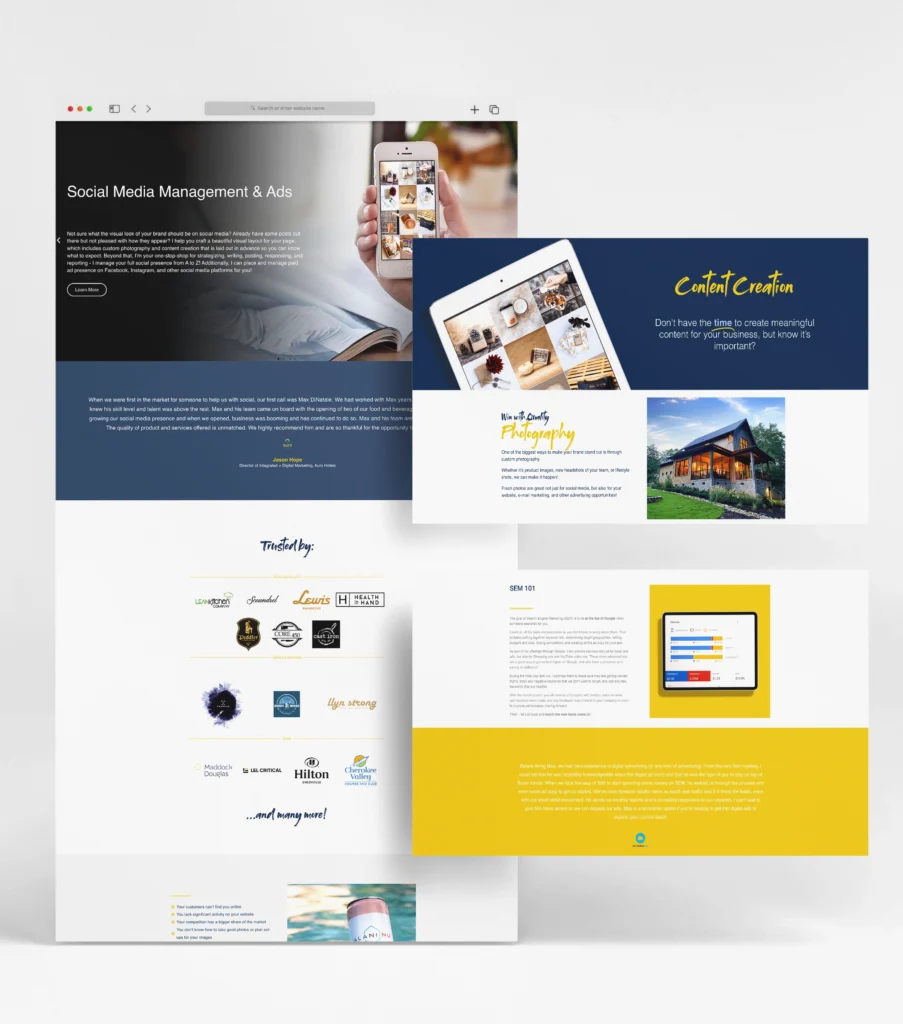 A collection of websites and designs for a company.