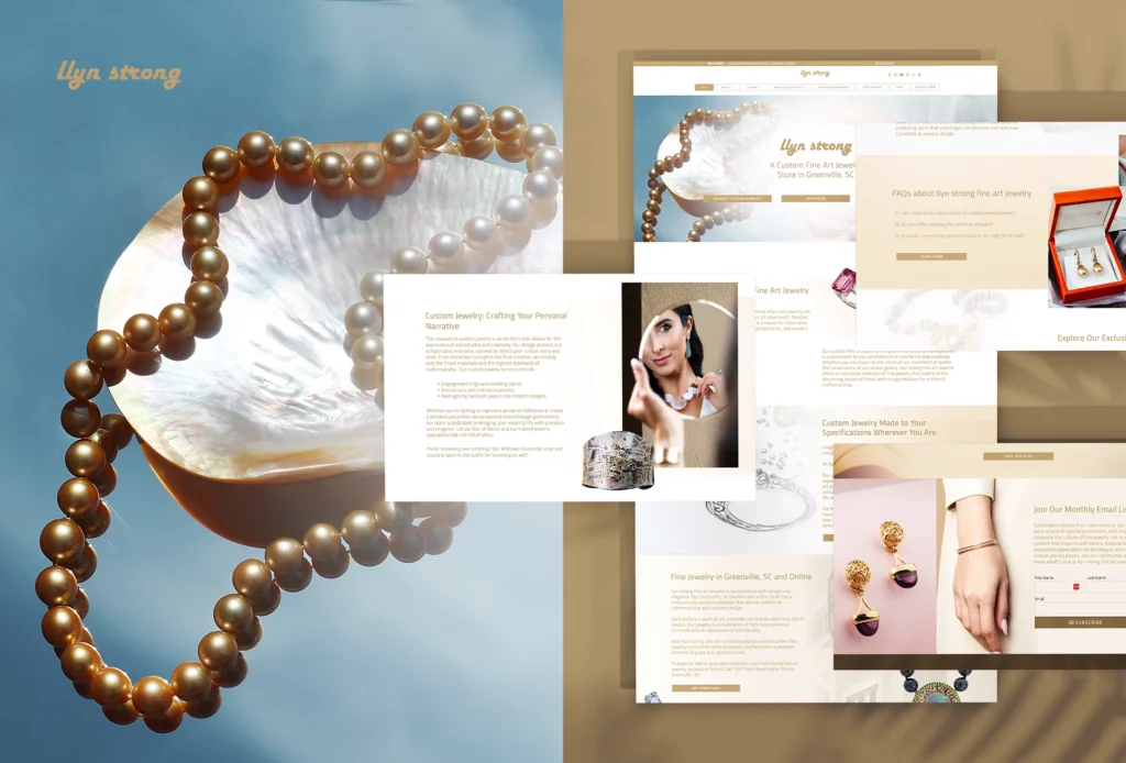 A collage of photos with pearls and shells